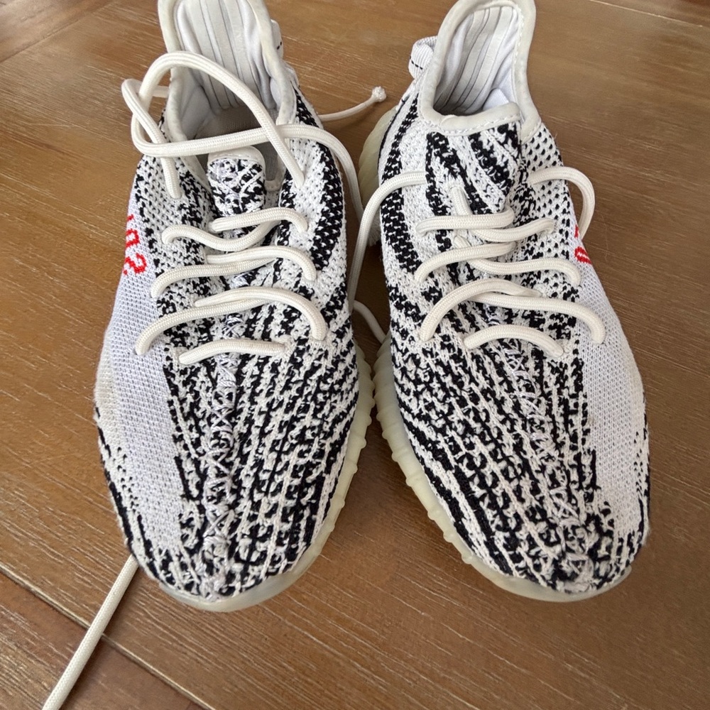 Yeezy Zebra Pattern Sneakers with Red Accent
